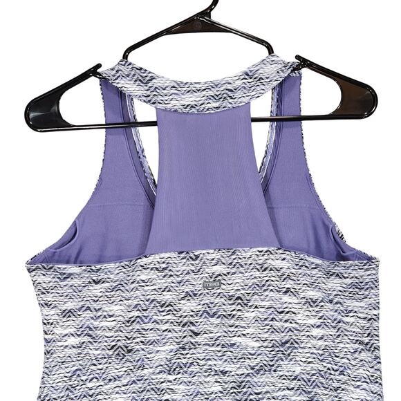 MPG Racer Back Tank Dress sz M Women Space Dye Purple White Performance Athletic - Picture 10 of 12